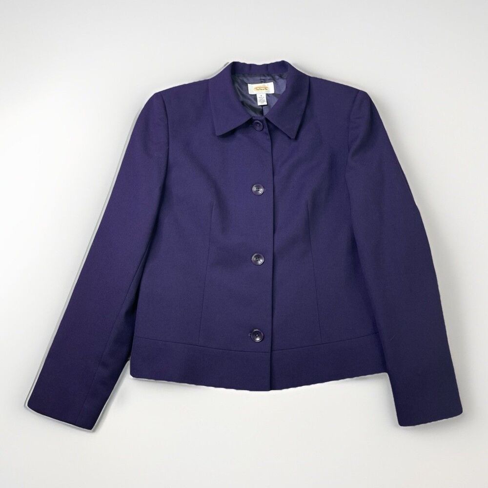 Talbots Blazer Jacket Women’s 4 Purple Cropped Wool Lined USA Career Office